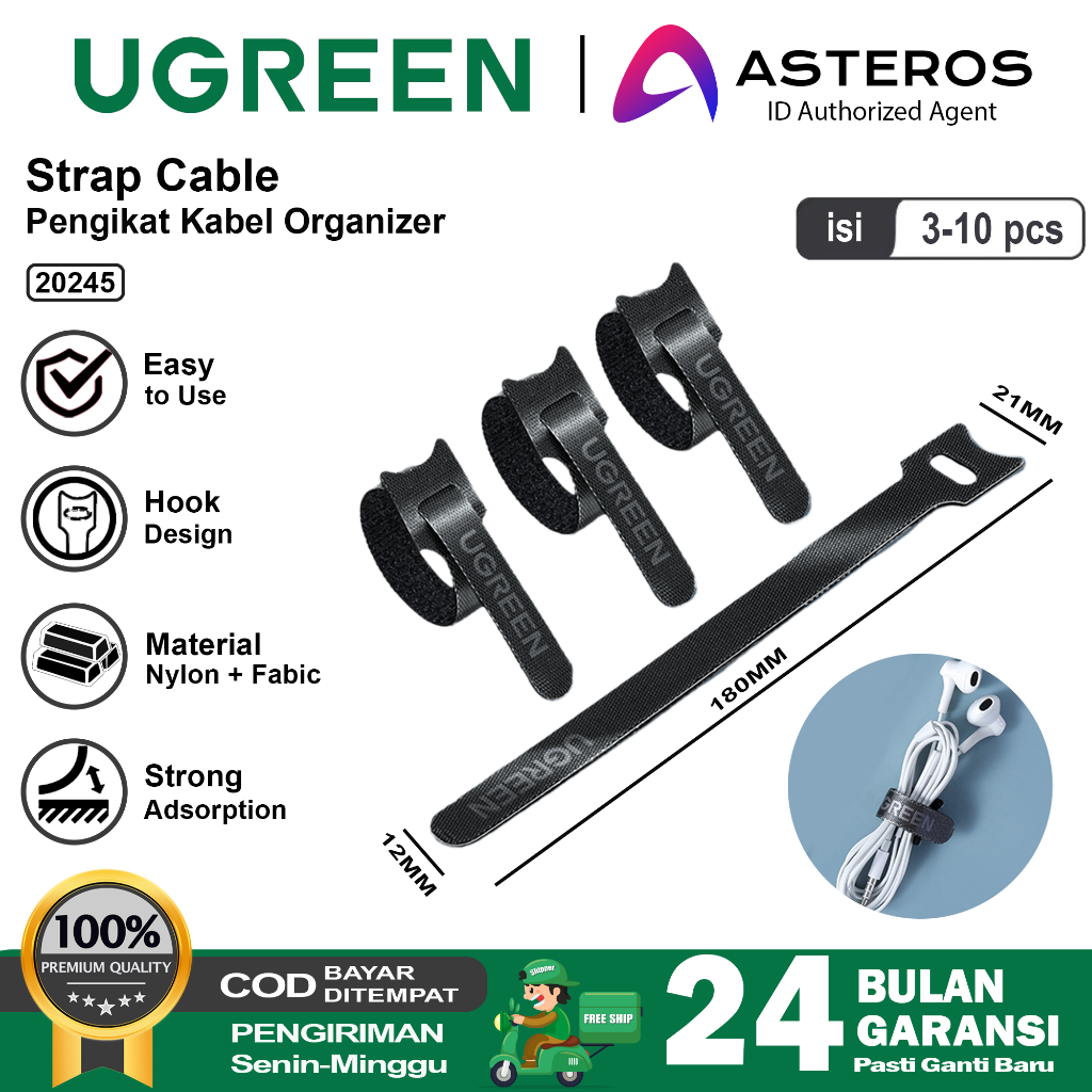 Jual Ugreen Strap Pengikat Perekat Klip Organizer Kabel Multifungsi