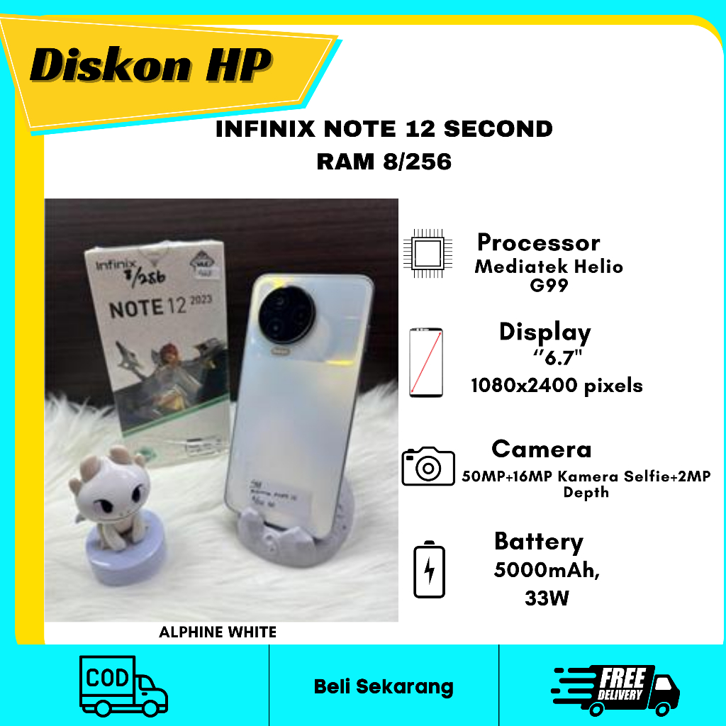 Jual INFINIX NOTE 12 RAM 8/256 ORIGINAL INFINIX - ALPHINE WHITE ...