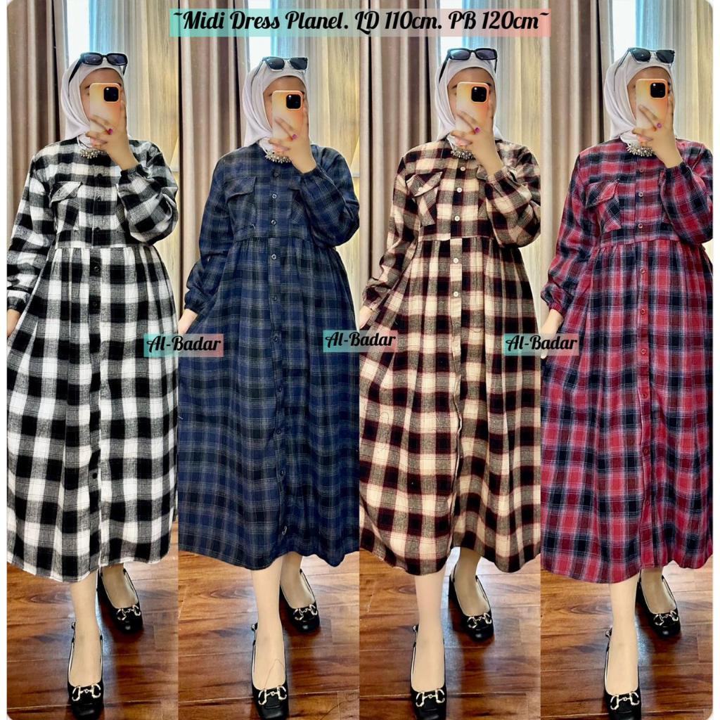 Jual Midi Dress Planel Model Terbaru Midi Kotak Kotak Midi Dress Mewah Midi Dress Variasi