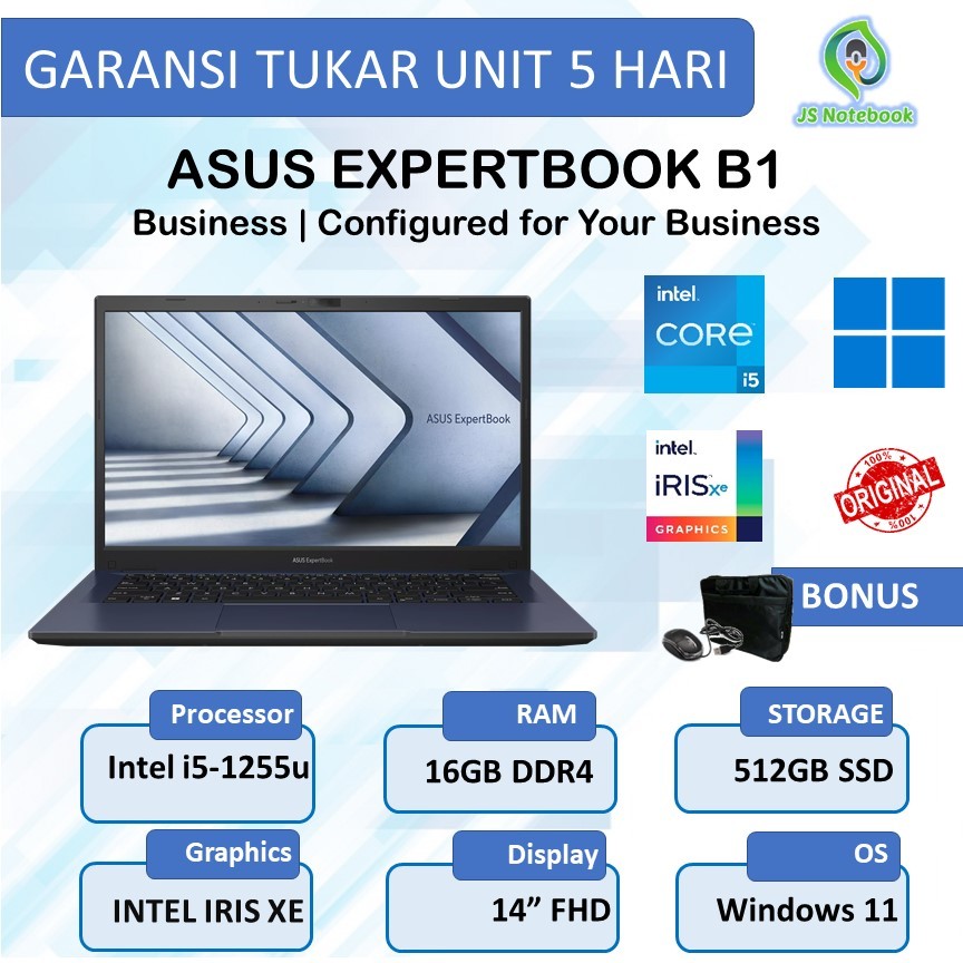 Jual Laptop Asus Expertbook B1 B1402 Intel I5-1235u 16GB 512SSD Win11 ...