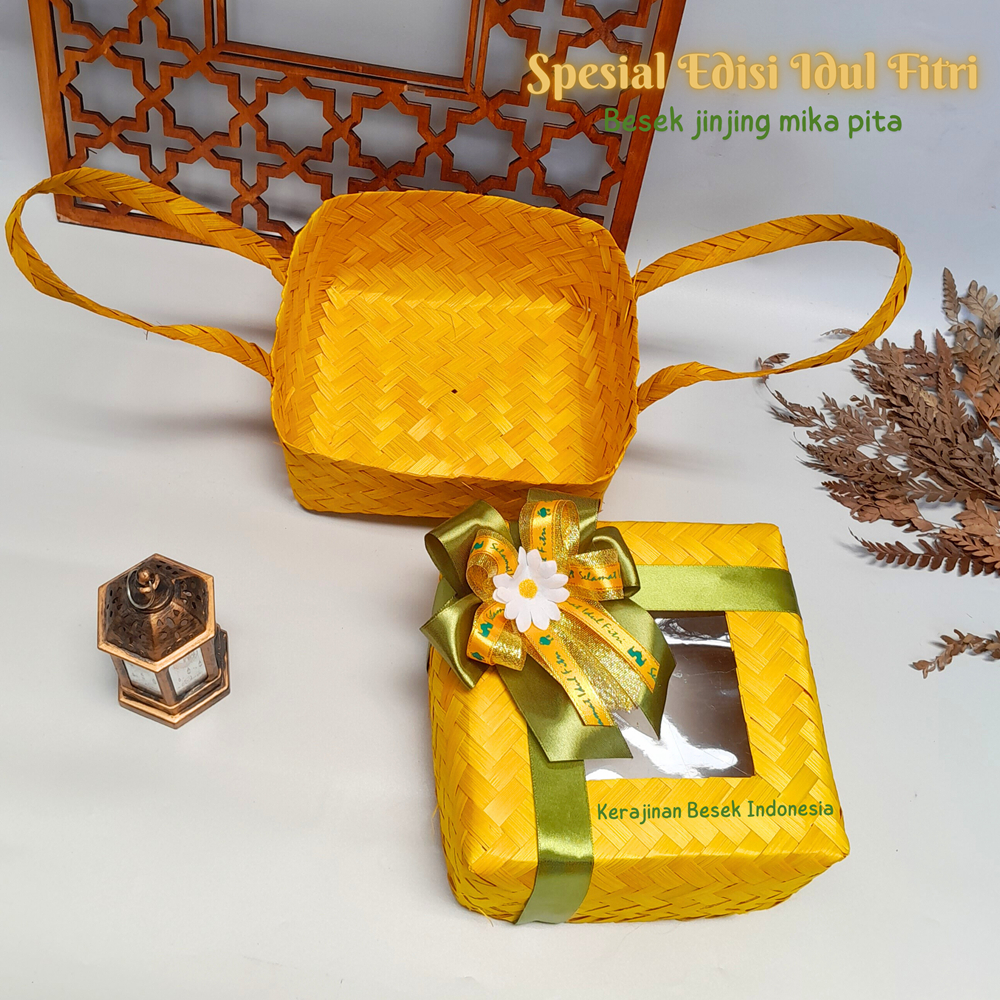 Jual Spesial Box Hampers Lebaran Idul Fitri Besek Jinjing Warna Mika Pita Spesial Parsel