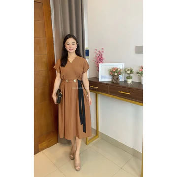Meganshoping Gladys Dress Midi Casual Gaya Korea Fashion Wanita