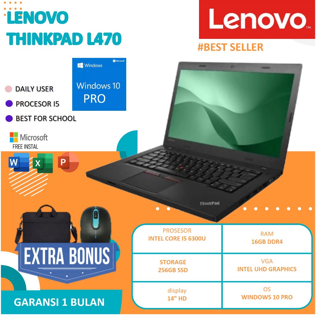Jual Lenovo Thinkpad L470 i5 Gen 6 16GB 512GB SSD 14
