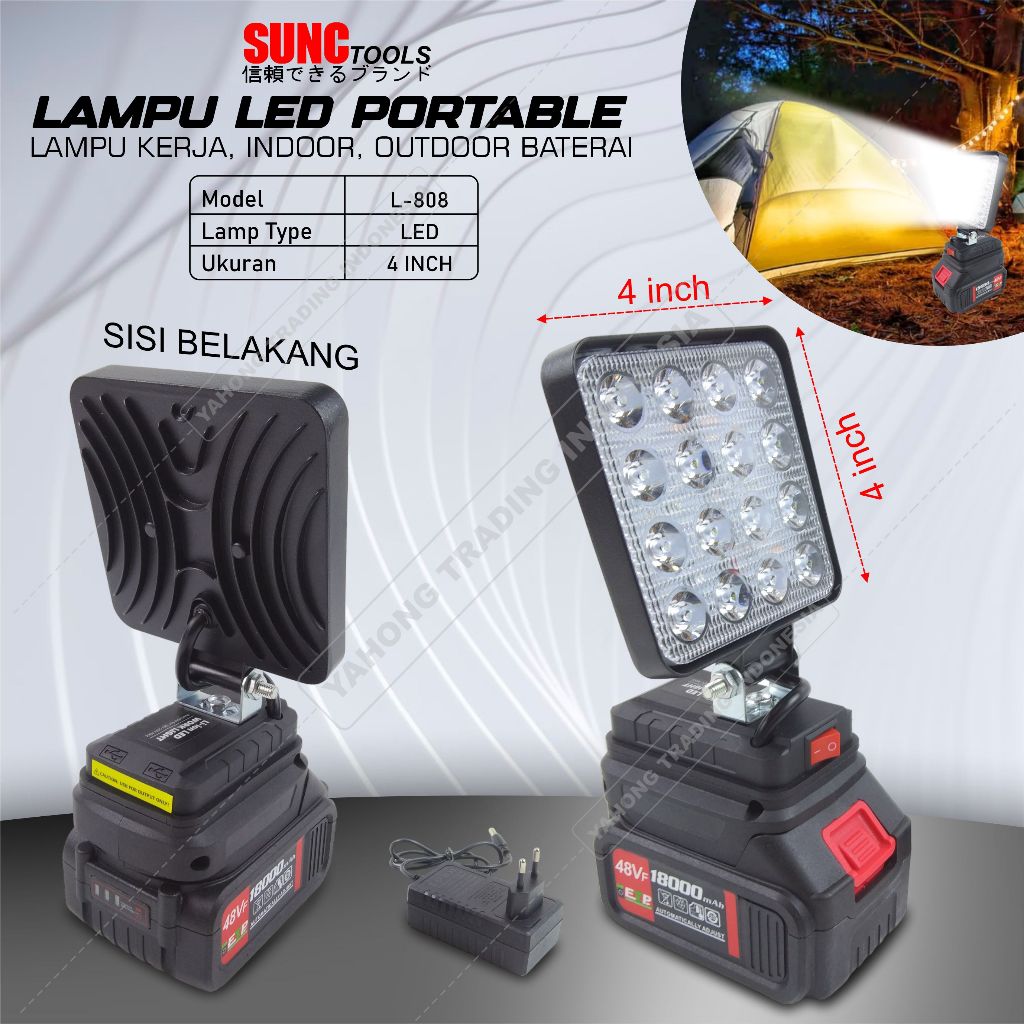 Jual Lampu LED Portable Lamp Baterai 21V 48VF Cahaya Putih Terang SUNC ...