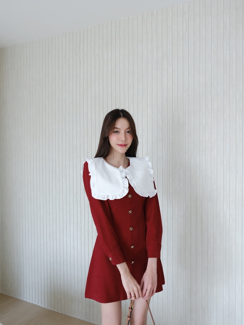 Jual Leony Dress (Korean White Collar Long Sleeve Mini Dress Import ...