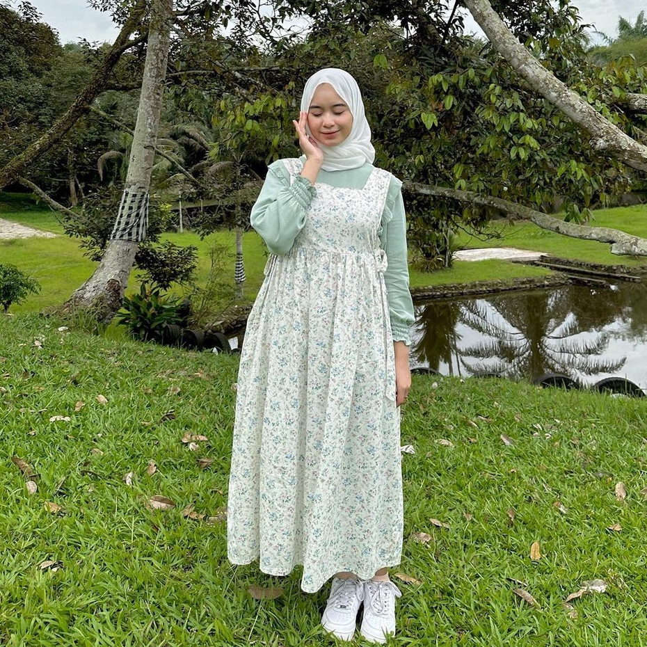 Jual Overall Motif Bunga Overall Himari Dress Camelia Midi Dress