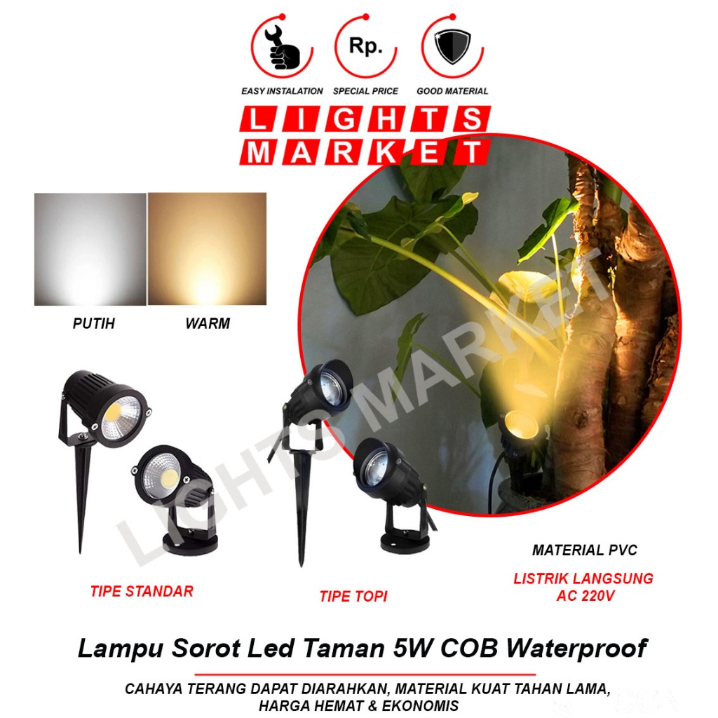 Jual Lampu Taman Led Sorot Teras Halaman 5w 5 Watt Outdoor Waterproof Anti Air Dekorasi Hias 