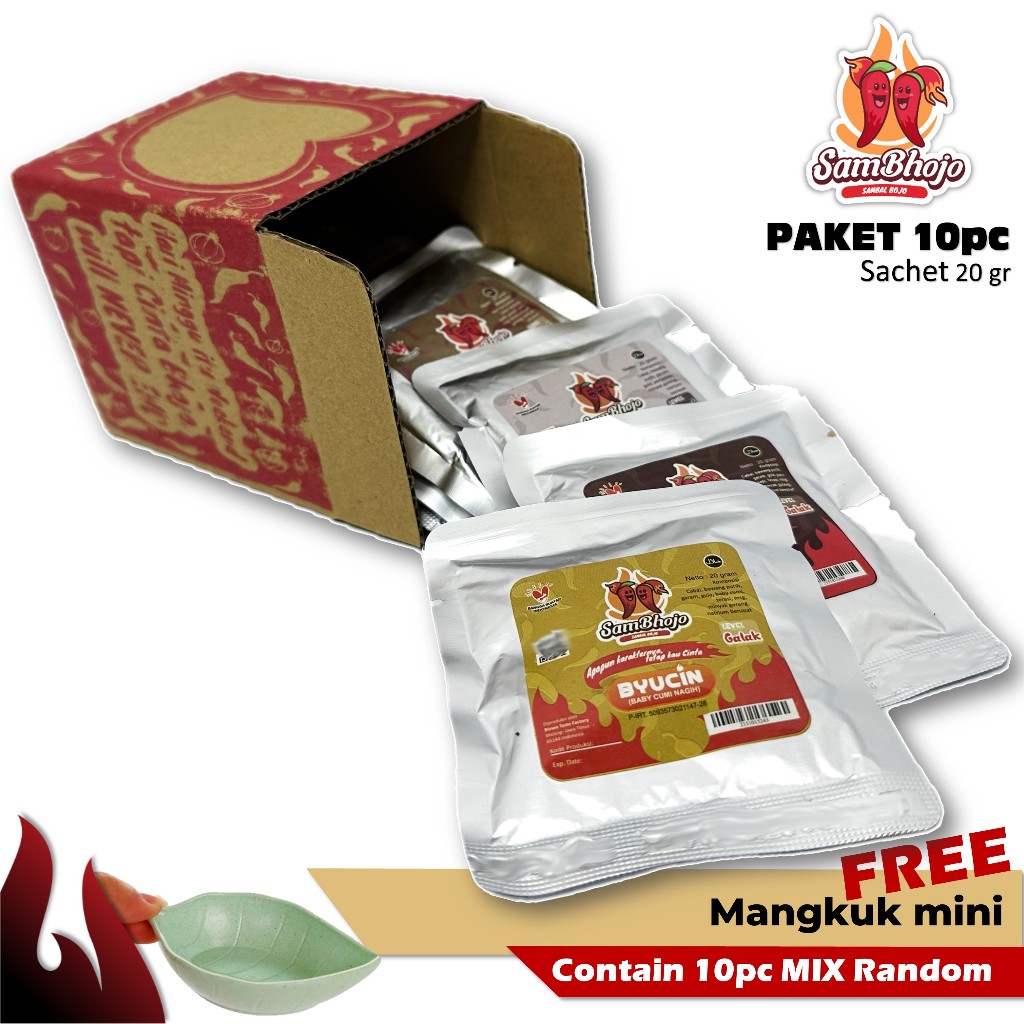 Jual Sambhojo Paket 10pc Sambal Sachet Mix Varian Free Mangkuk Shopee