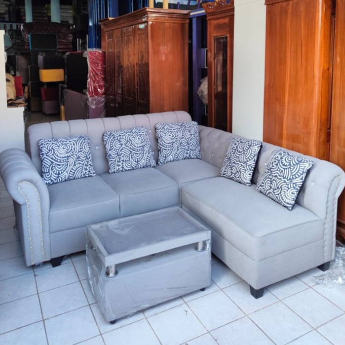 (FREE ONGKIR) Sofa L Putus Kancing / Sofa L Minimalis / Sofa L Santai Bahan Beludru/ SOFA LETTER L