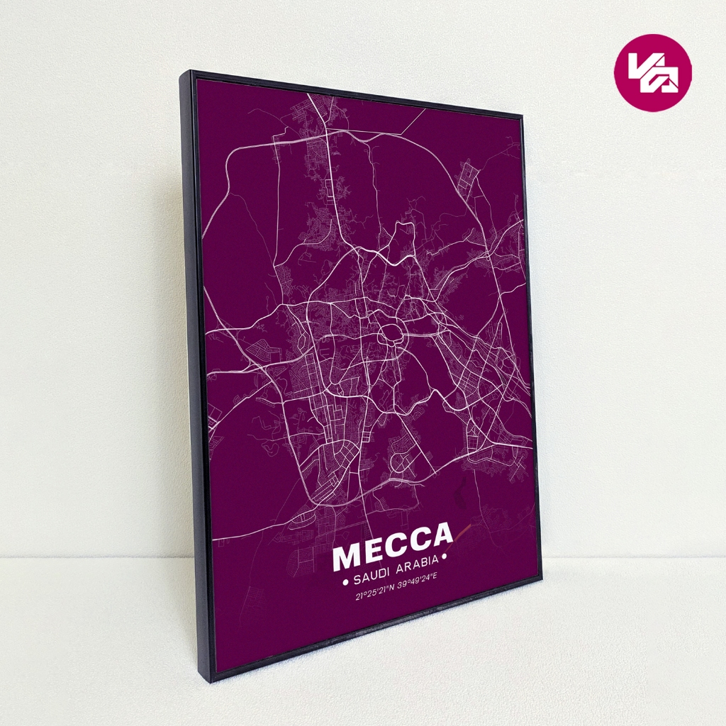 Jual Mecca City Map Frameblock Hiasan Dinding Peta Kota Mekkah 30x40 ...