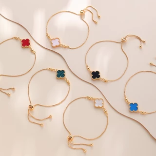 Hyl Jewelry 525B Wanita Gelang Titanium Bangle Bracelet Four Leaf Clover Terbaru Anti Karat Dan Keroncong Lilit Asli Silver Terbaru Tdk Luntur Selamanya Lapis Emas Original Pria Ori Import