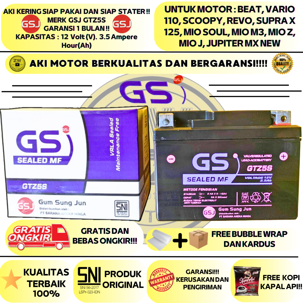 Jual AKI MOTOR BEAT, VARIO 110, REVO, SCOOPY, BLADE, SPACY GTZ5S GSJ