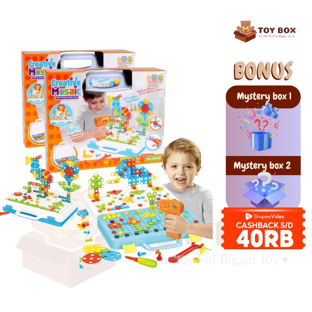 Jual Mainan Tukang Bor Anak - Creative Puzzle 3D Mosaic 237 Pcs Drill ...