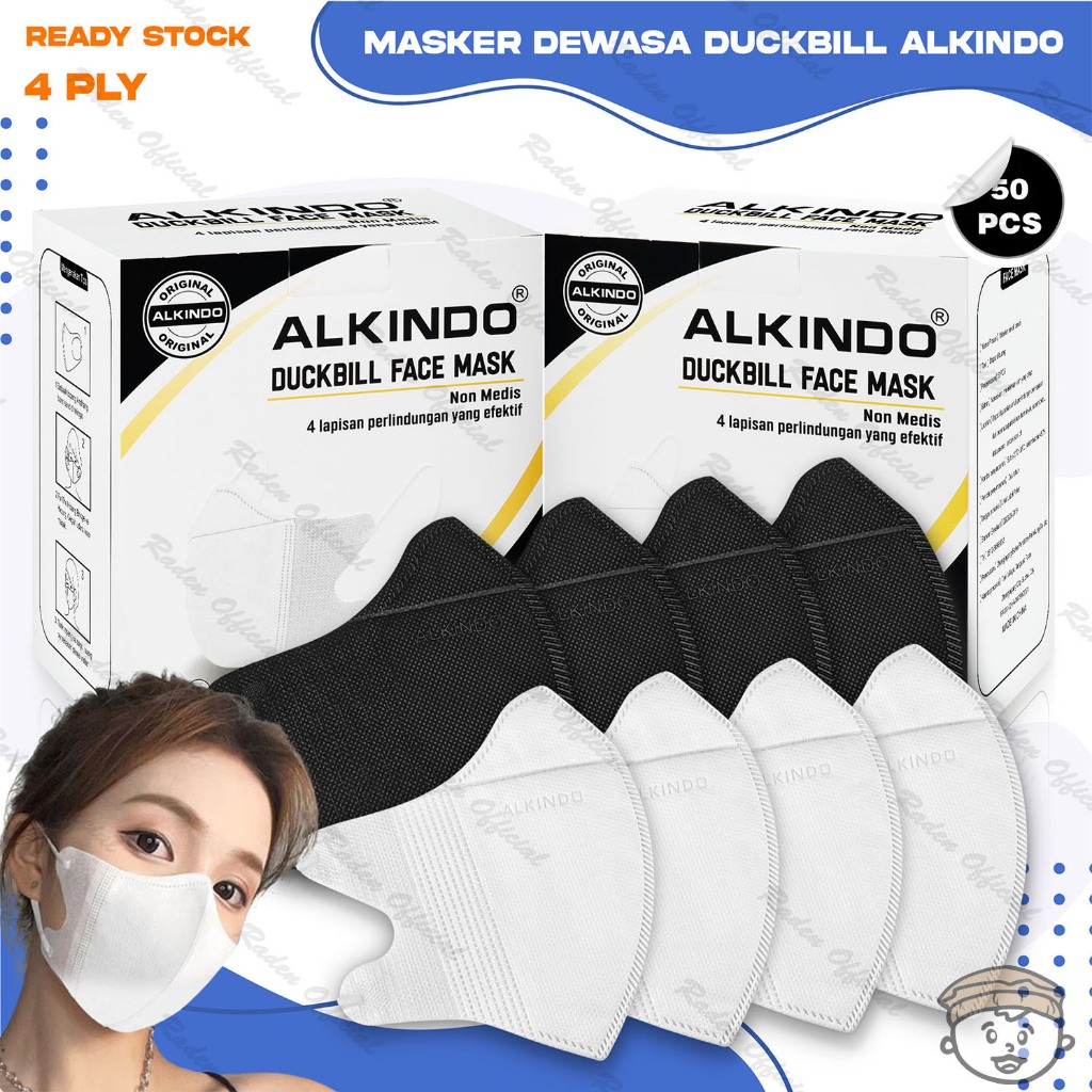 Jual Masker Duckbil ALKINDO 4Ply isi 50Pcs Putih Hitam Warna Duckbill ...