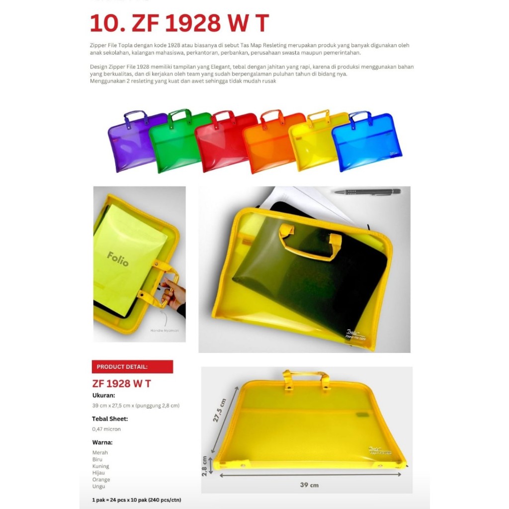 Jual Zipper File / Map Dokumen / Zipper Bag Resleting Folio F4 Topla ...