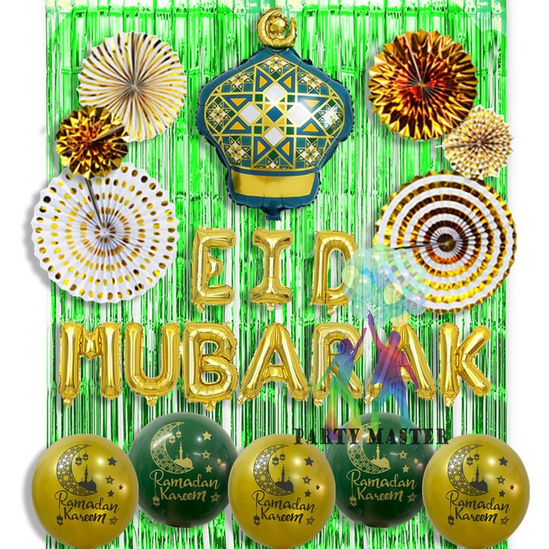 Balon dekorasi set idul fitri paperfan eid mubarak masjid tirai lebaran idul fitri