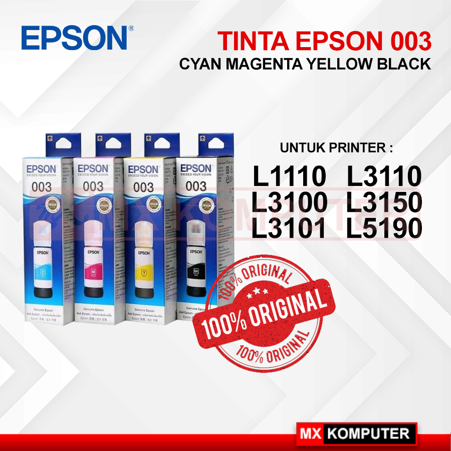 Jual Tinta Botol Epson 003 Black Cyan Magenta Yellow ORIGINAL | Shopee ...