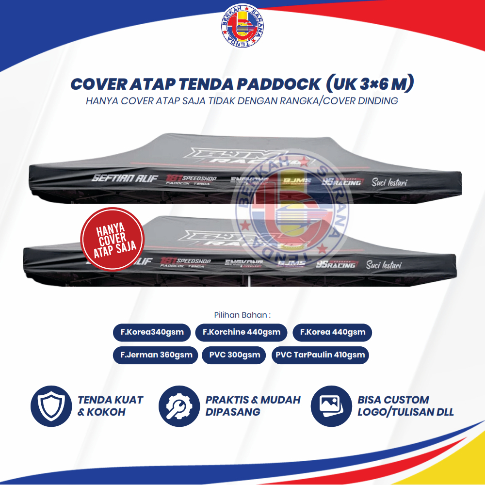 Jual Atap Cover Tenda Lipat Paddock Balap Ukuran 3x6M Custom Nama Logo ...