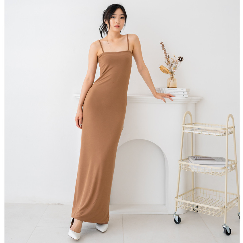 NZINGA Clare Dress Maxi Wanita Slim Fit Polos - Spaghetti Strap S XXL