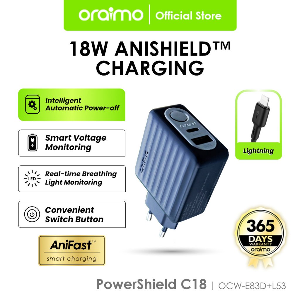 Jual Oraimo Charger W Dual Port Adaptor Anishield Outage Protection Ocw E D Micro Lightning