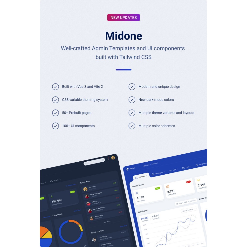 Jual Midone - VueJS 3 Admin Dashboard Template & HTML Version | Shopee ...