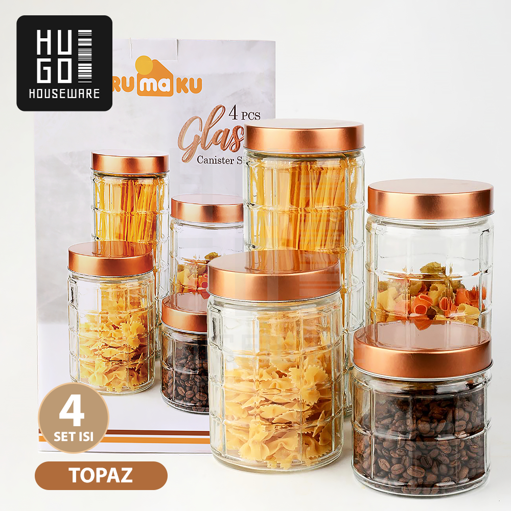 Jual Hugo Toples Kaca Set Pcs Toples Kue Kedap Udara Tutup Warna Rose Gold Premium Quality