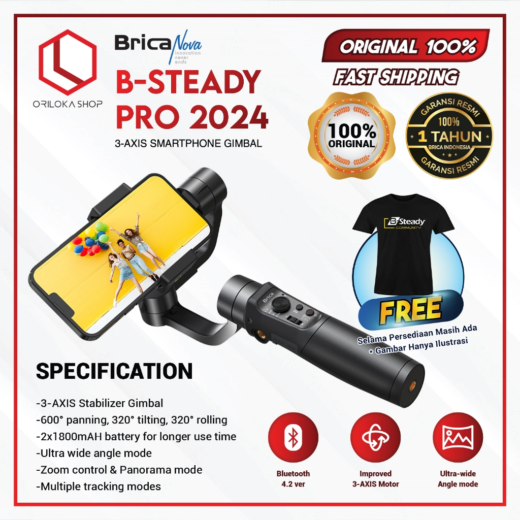 Jual Brica B-Steady BSteady PRO 2024 3 Axis Smartphone Gimbal ...