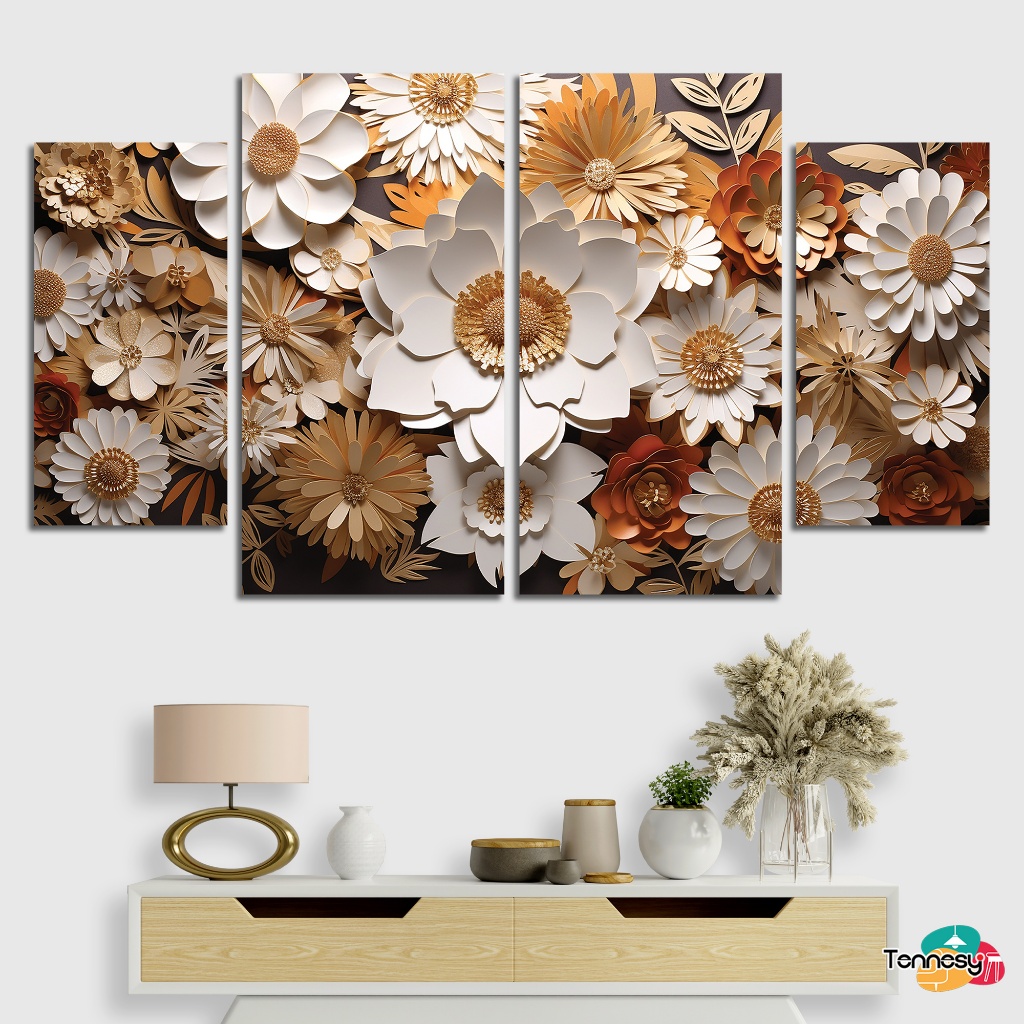 Jual Tennesy Hiasan Dinding Set Bunga D Brown And Gold Paper Panel