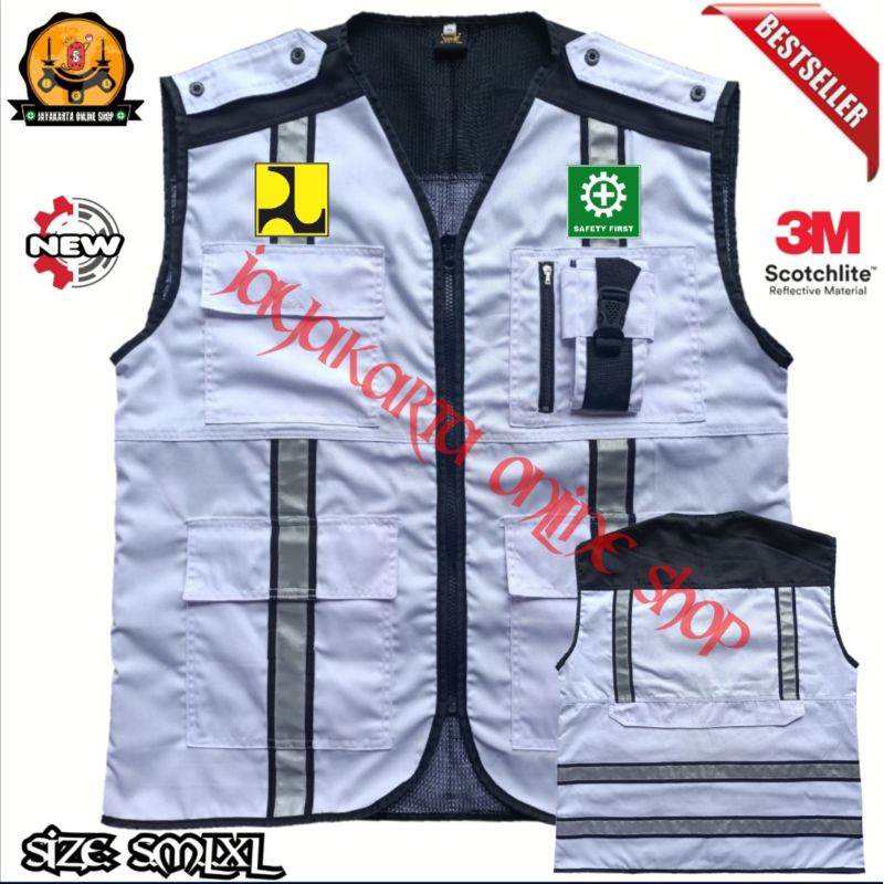 Jual Rompi Safety Vest M Schotlite Japan Drill Putih Hitam Rompi Safety Proyek M Scotlite