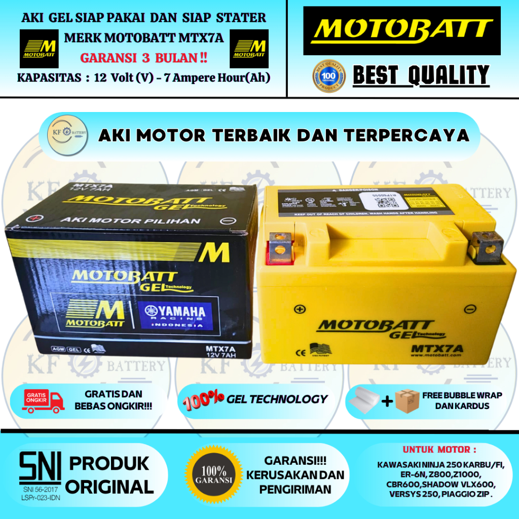 Jual AKI MOTOR NINJA 250 KARBU, NINJA MONO 250, Z250 MTX7A MOTOBATT GEL
