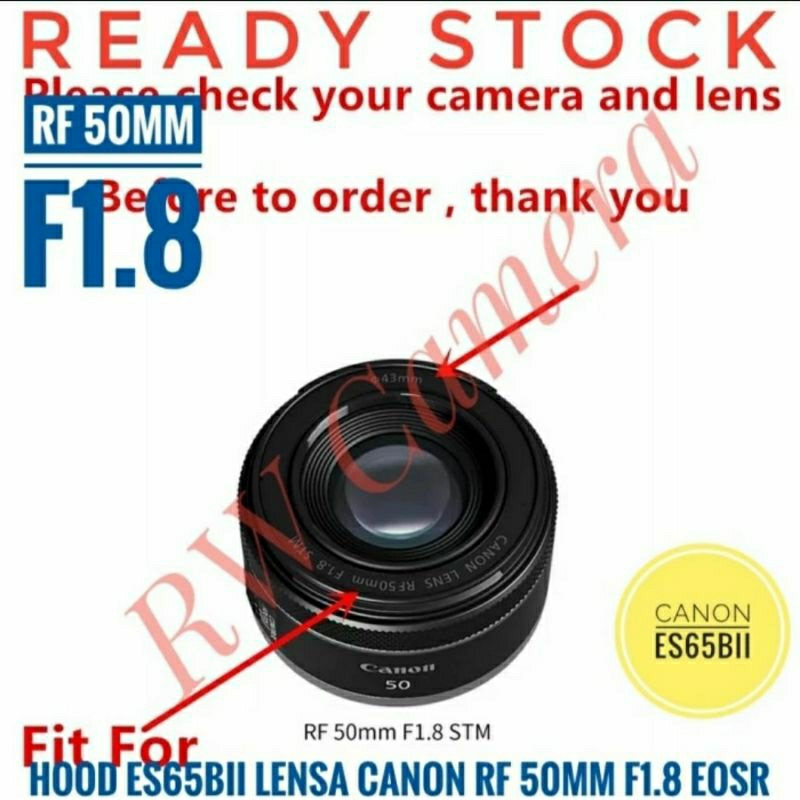 Jual ES65BII Hood Lensa Canon RF 50mm F1.8 RF50mm 50 mm EOS R RP R7 R8 ...