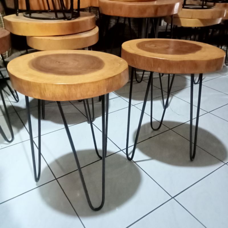 Jual Kursi Teras Kursi Cafe Kursi Bulat Kaki Besi Kayu Munggur ...
