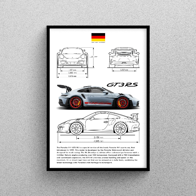 Jual ImmanI Porsche 911 GT3 Blueprint Poster + Bingkai | Shopee Indonesia