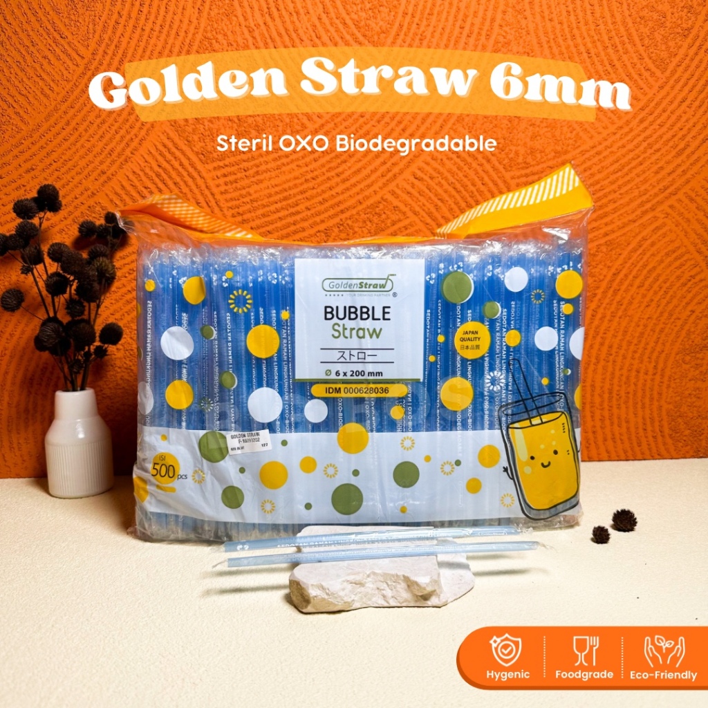 Jual Sedotan Hitam Lancip 6mm Steril Golden Straw Oxo Isi 500pcs