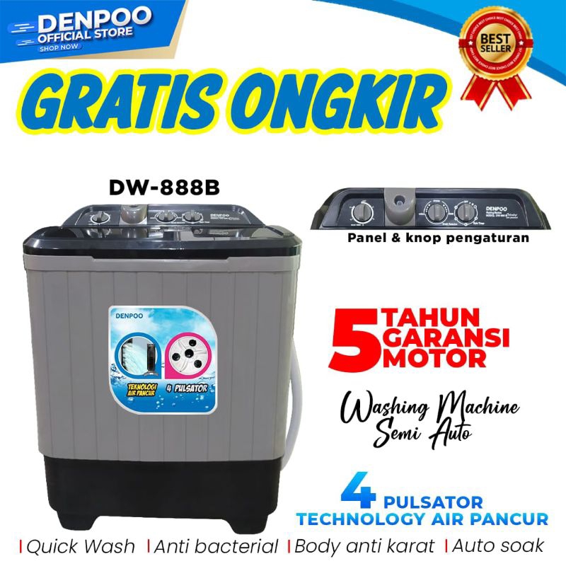 Jual Mesin Cuci Denpoo 2 Tabung Air Pancur Hemat Listrik-DW 888B GREY ...