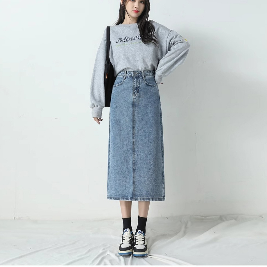 Rok Korean Style Highwaist 3/4 Denim Skirt Rok Jeans Cargo Panjang Vintage  Pendek Wanita Basic Skirt