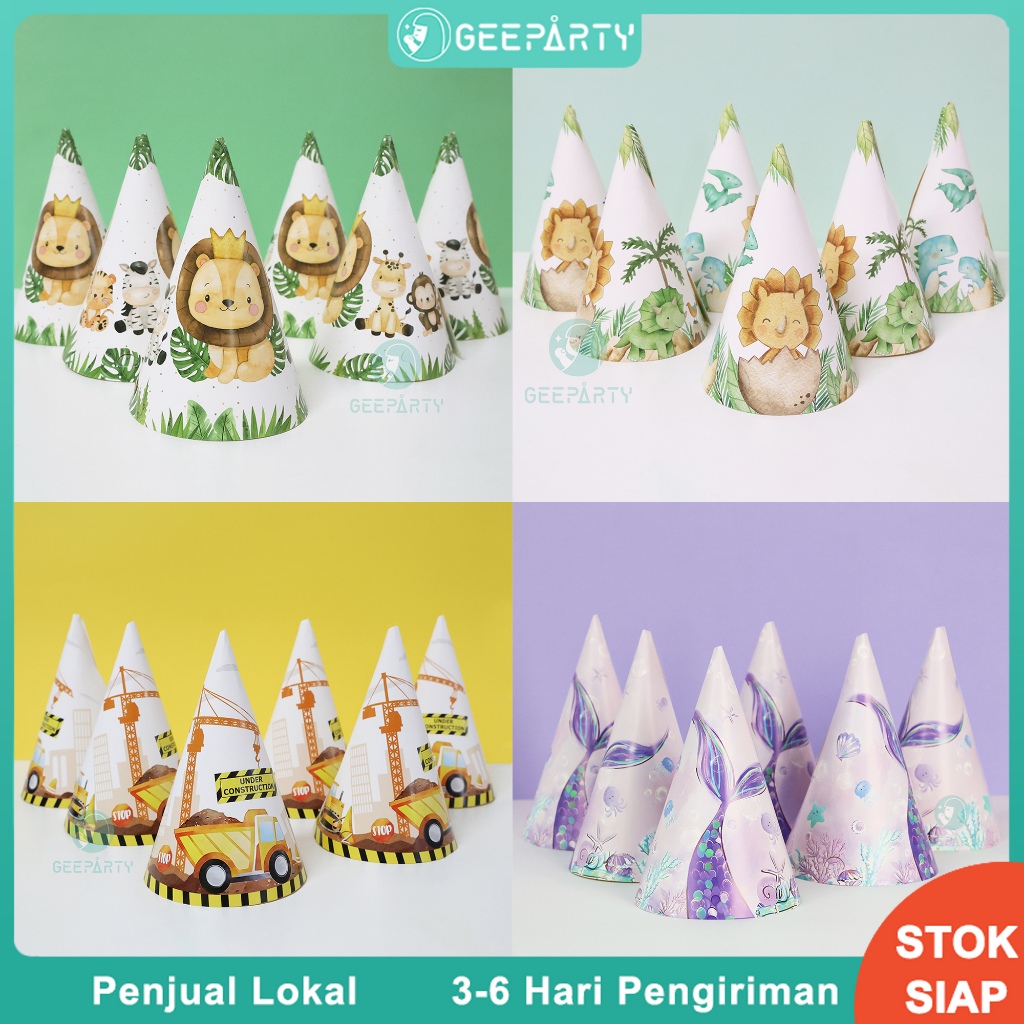 Jual GeeParty 6/10 Pcs Hadiah Topi Kertas Topi Ulang Tahun Bertema Lucu ...