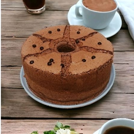 Proses pemanggangan chiffon coklat choco chips di dalam oven