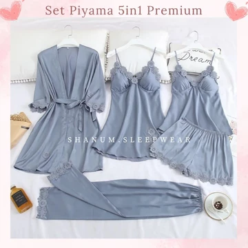 NAOMI Piyama 5in1 Set Kimono – Baju Tidur Silk Sutra Premium Import M L XL XXL