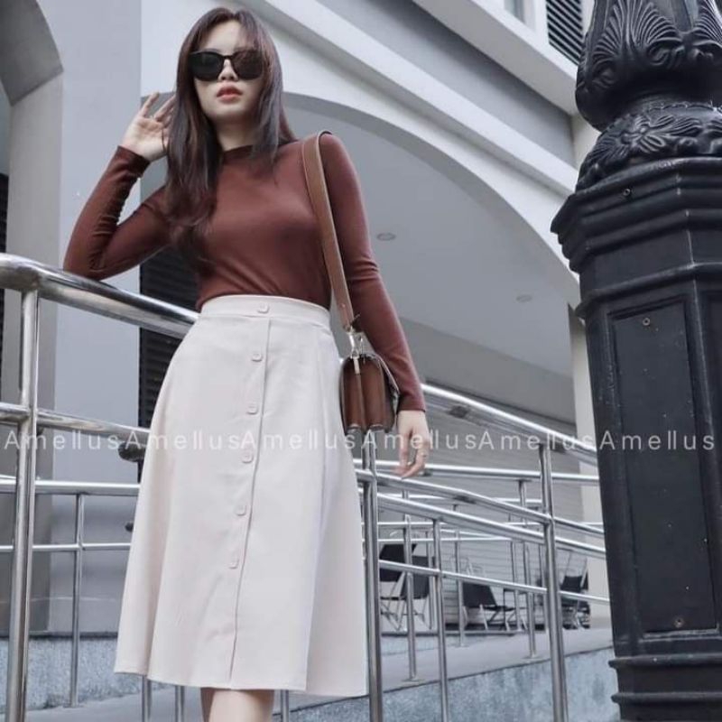 Jual rok midi skirt korean style model 7/8 bahan katun twill combed ...