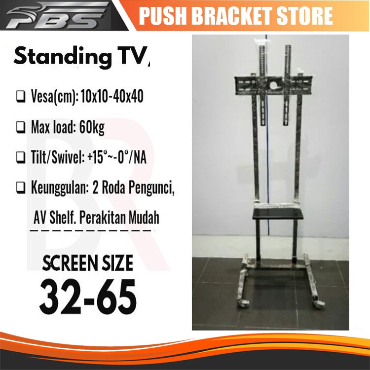Jual Bracket Standing TV LED Dorong & Roda 32 43 50 55 65 Inch | Shopee ...