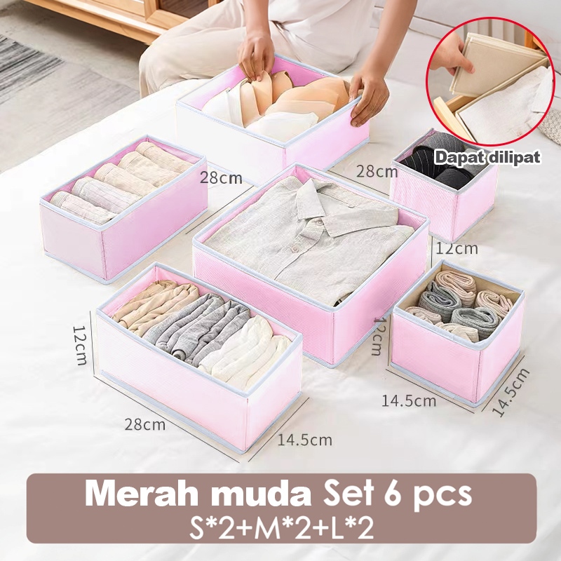 Jual Storage Box Kain 6pcs Set Kotak Penyimpanan Tas Pakaian Dalam Wardrobe Organizers Sekat 6124