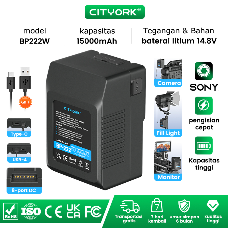 Batterie V-Mount 95Wh CITYORK Pour Sony BP-95W - Chargeur USB-C Inclus, Compatible Caméra, Lumière LED