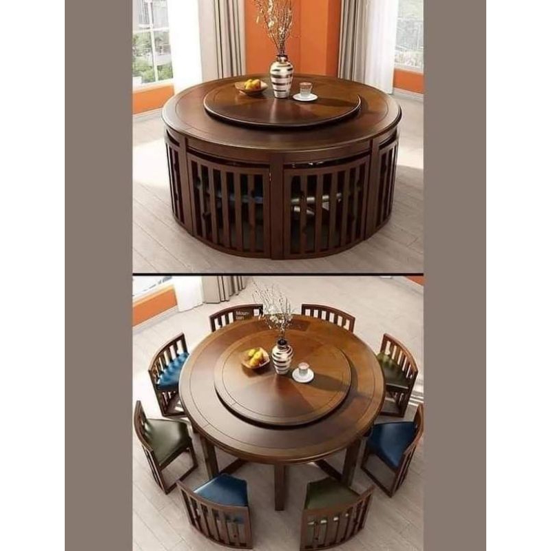 Jual Meja Makan Bulat Kayu Jati Set Meja Makan 8 Kursi Jati | Shopee ...