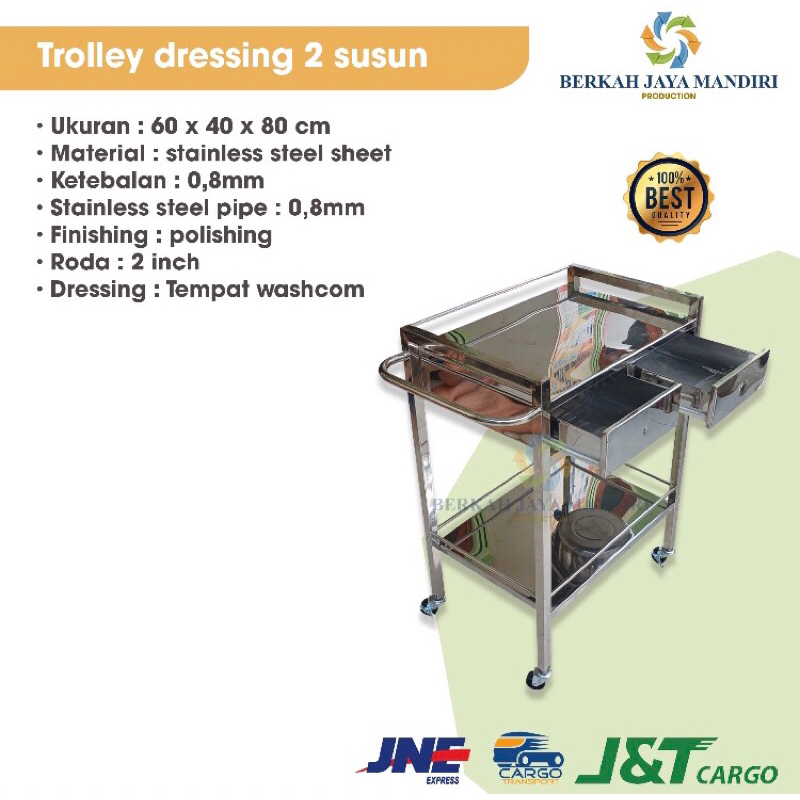 Jual Trolley Dressing 2 Rak + Tiang Infus Stainless Steel - Troli ...