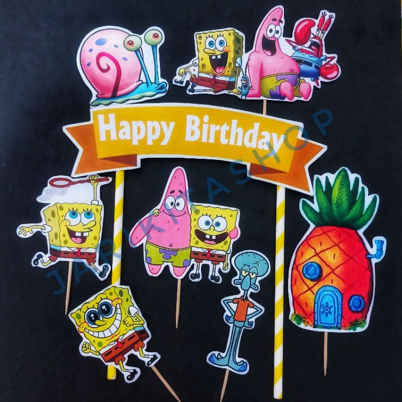 Jual CAKE TOPPER HAPPY BIRTHDAY SPONGEBOB PATRICK SQUIDWARD MR CRAB