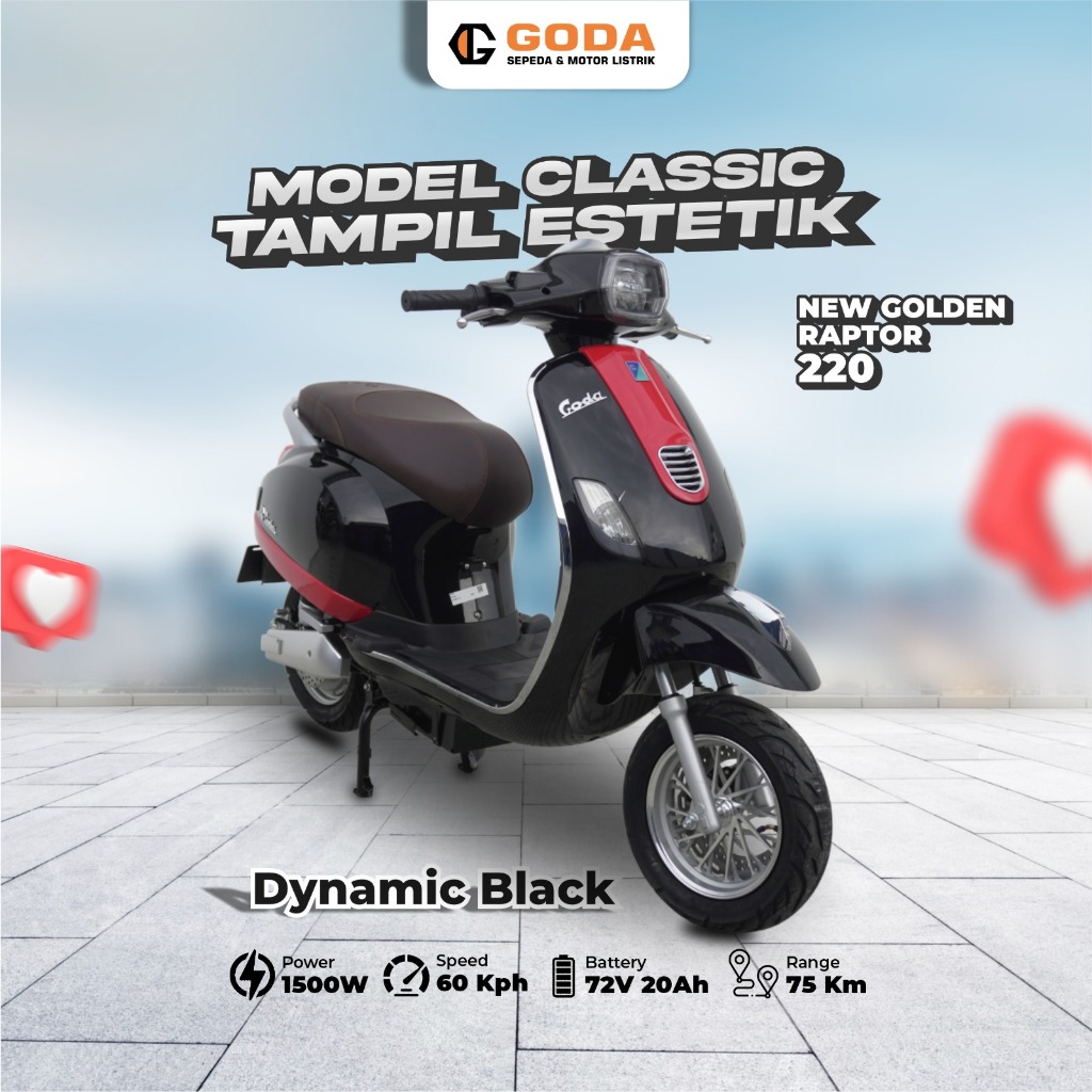 Jual (BONUS POMPA) Motor Listrik Goda Golden Raptor 220 Vespa 72V20Ah ...