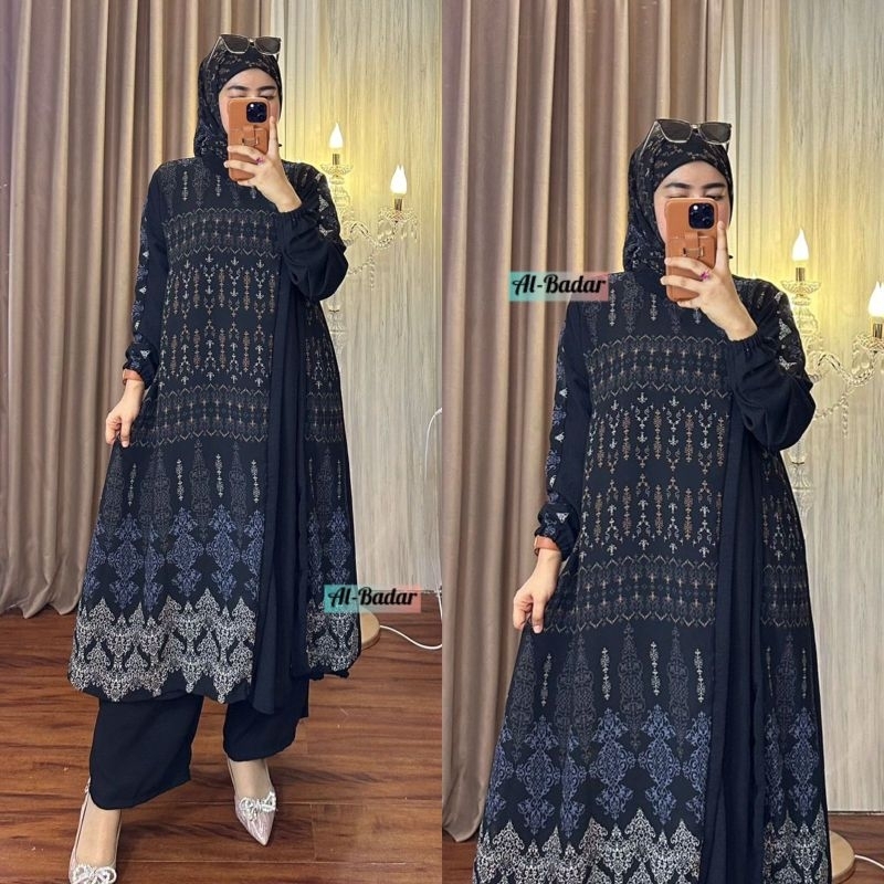 Jual SETCEL KRINGKEL TUNIK MIX CERUTY MOTIF ETNIK SLETING BELAKANG PLUS