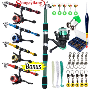 Sougayilang Joran Pancing set 1.8m Telescopic Rod Spinning Pancingan Set Lengkap
