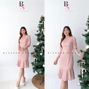 Ada Size Jumbo D0882 Monela Mermaid Brocade Korean Style Vintage Midi Dress Pesta Bodycon